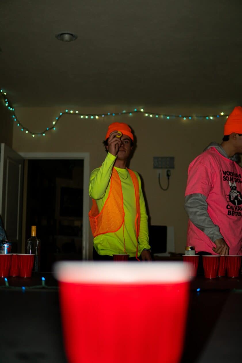 Playing beer pong